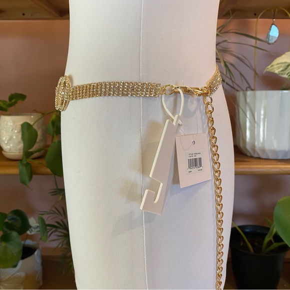 Rachel Zoe Double Ring Crystal Rhinestone Gold Tone Belt NWT main image 4